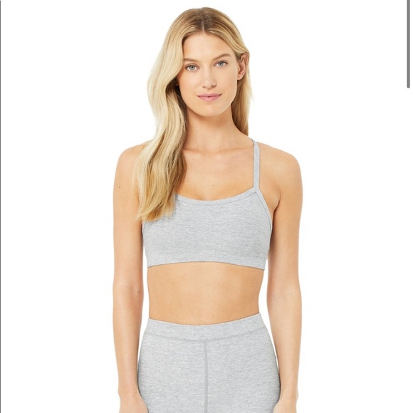 ALO YOGA Alosoft Gratitude Bra, Zinc Heather Grey - Picture 1 of 7